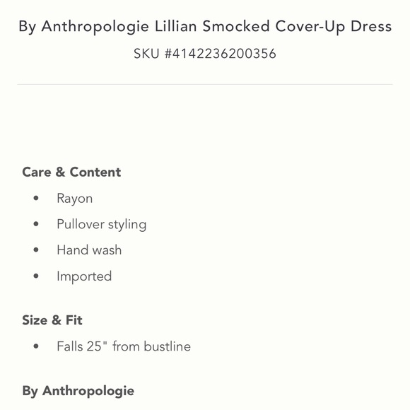 Anthropologie NWT Lillian smocked cover-up with removable straps. Sz small. - Picture 6 of 15